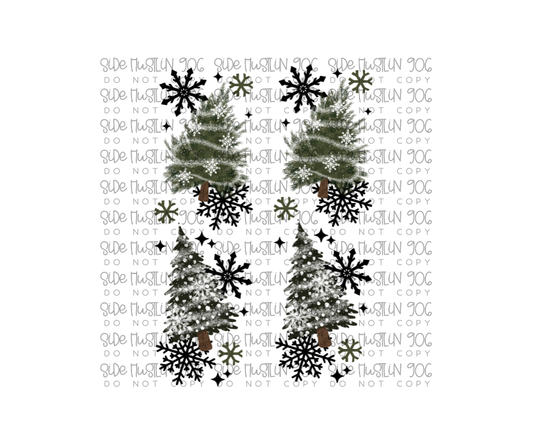 Let It Snow Tree Sleeve Black Accents-Ready to Press Transfer