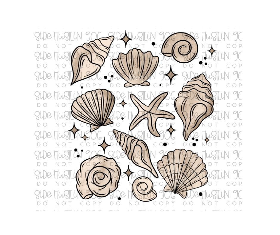 Tan Seashell Collage-Ready to Press Transfer