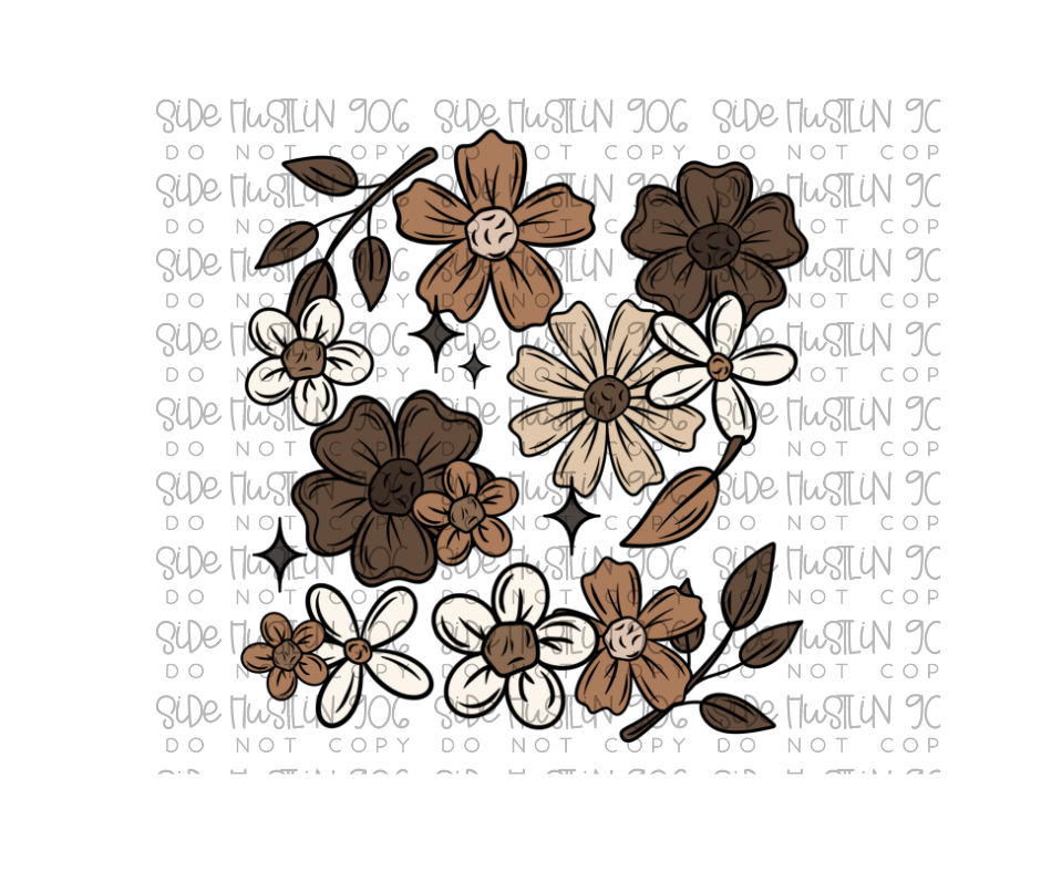 Brown Florals Collage-Ready to Press Transfer