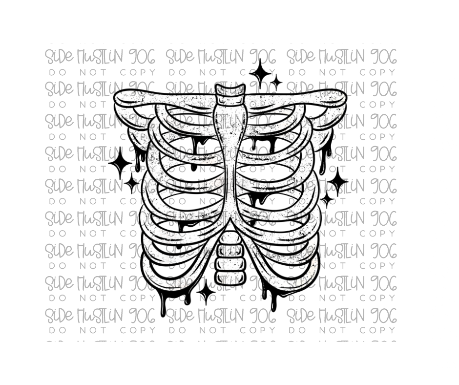 B & W Ribcage-Ready to Press Transfer
