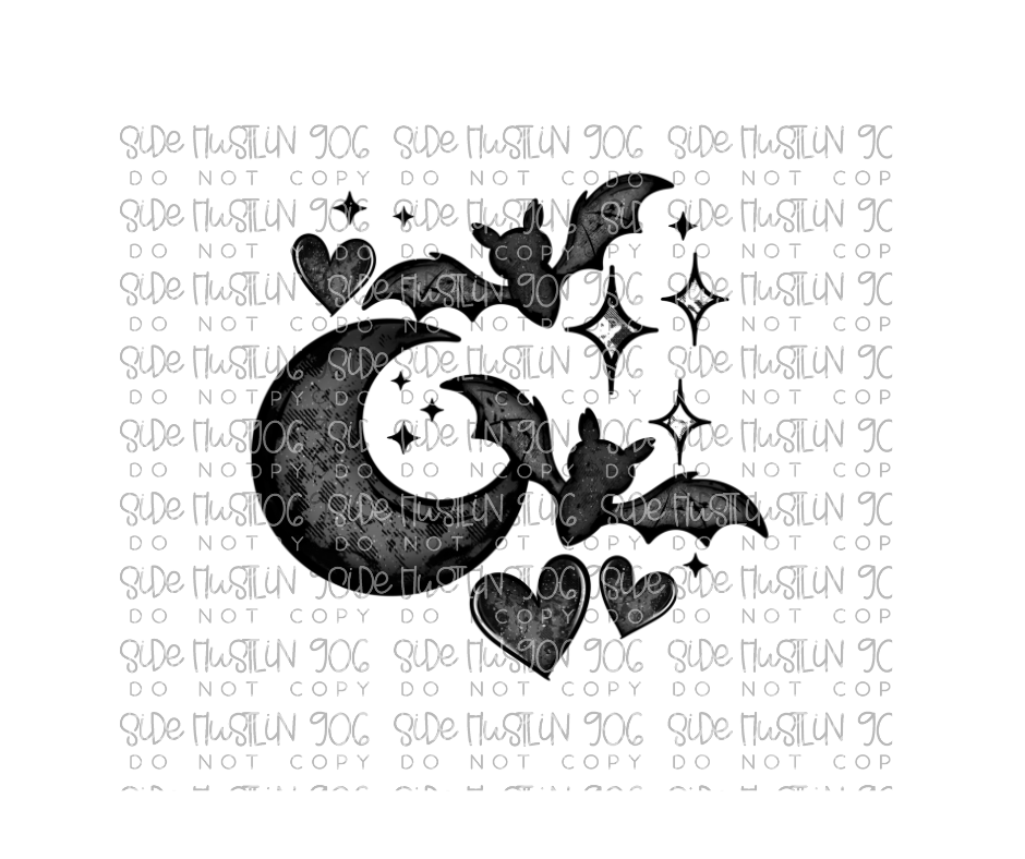 Bats Moon and Hearts-Ready to Press Transfer
