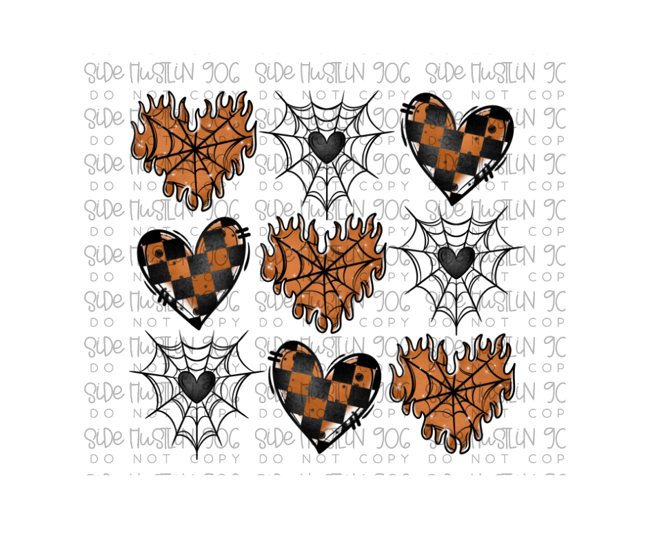 Flame Hearts Grid Orange and Black-Ready to Press Transfer