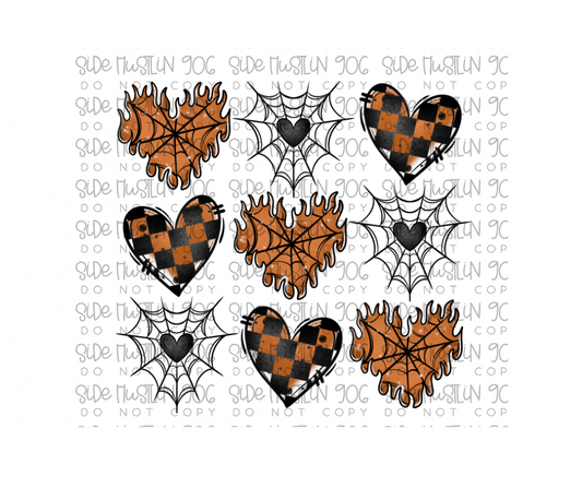 Flame Hearts Grid Orange and Black-Ready to Press Transfer