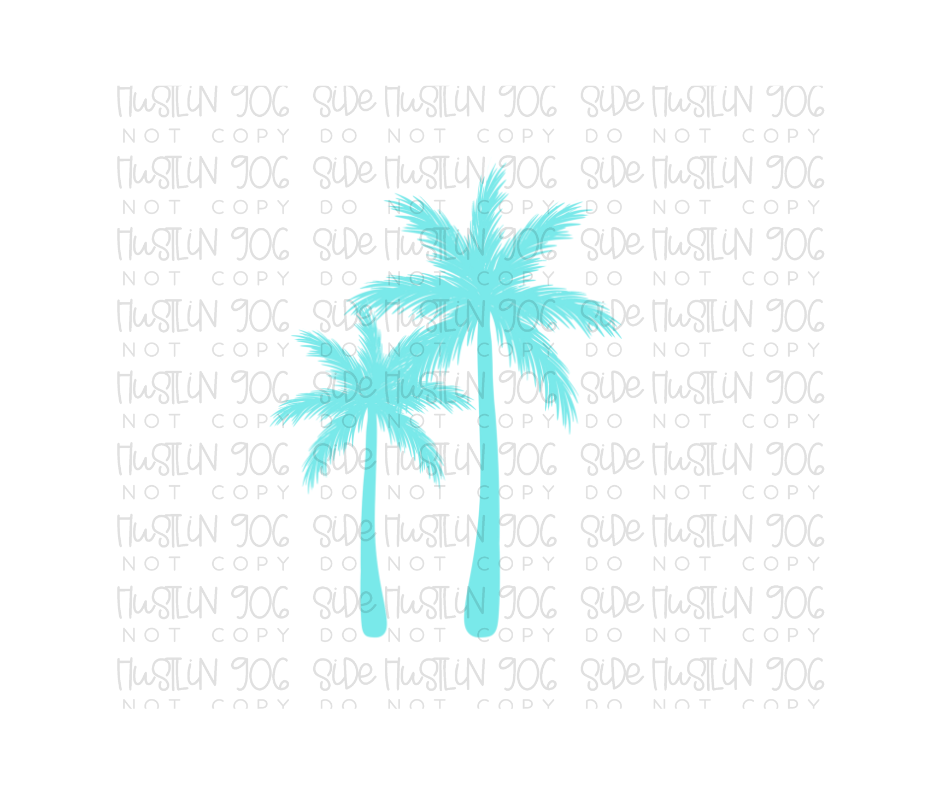 Only Good Vibes Blue palm tree-Ready to Press Transfer