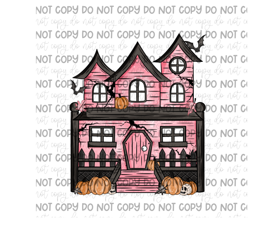 Pink Haunted house-Ready to Press Transfer