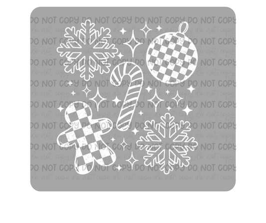 Checker Christmas Doodles white-Ready to Press Transfer