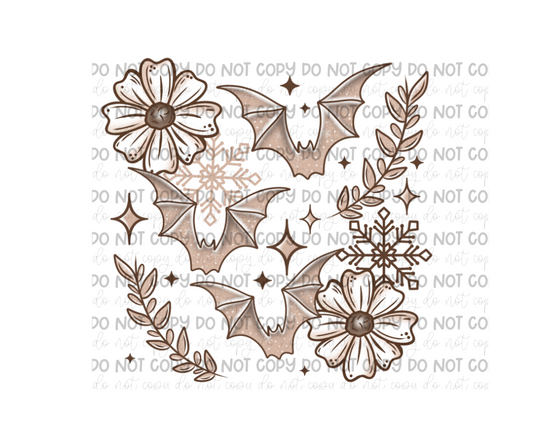 Neutral Floral Bat-Ready to Press Transfer