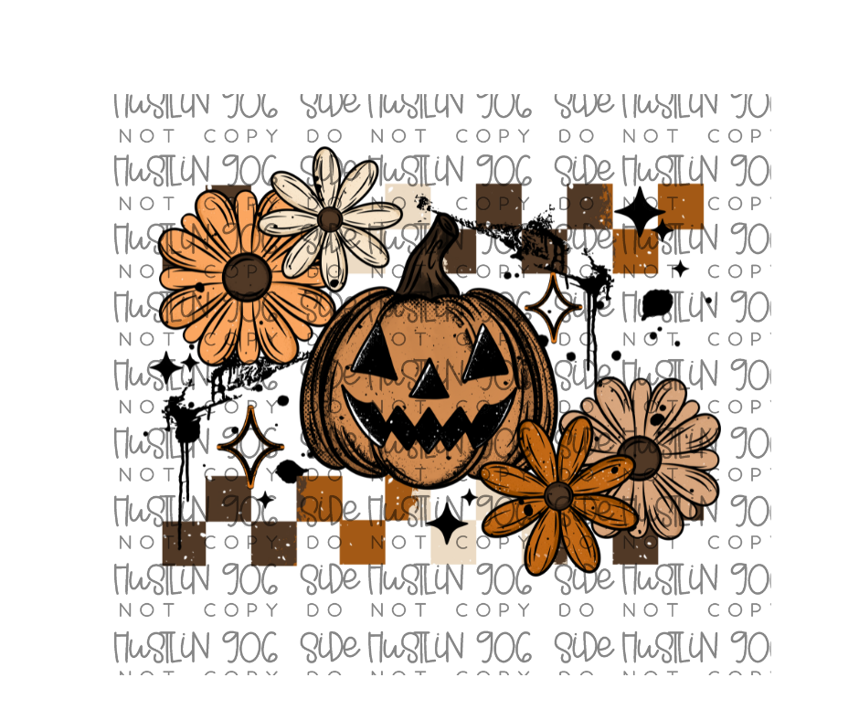 Pumpkin Floral Checkers-Ready to Press Transfer