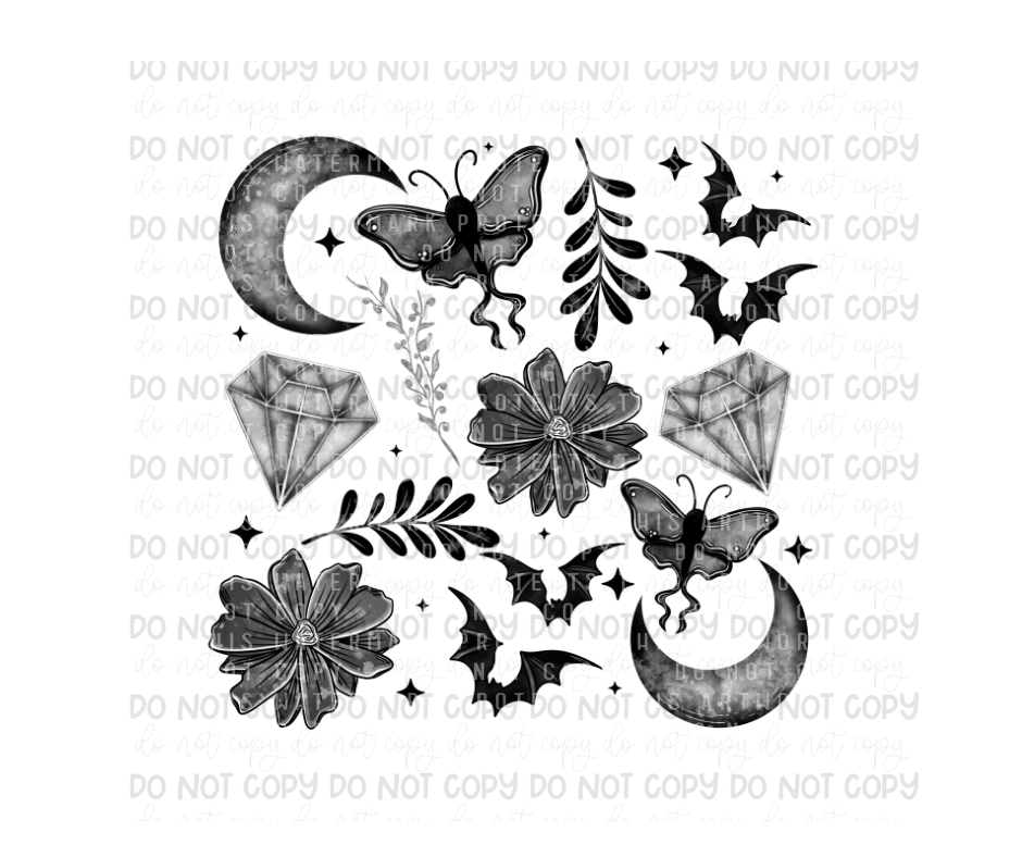 Monochrome Mystical Floral-Ready to Press Transfer