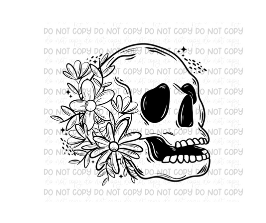 Floral Skellie black-Ready to Press Transfer