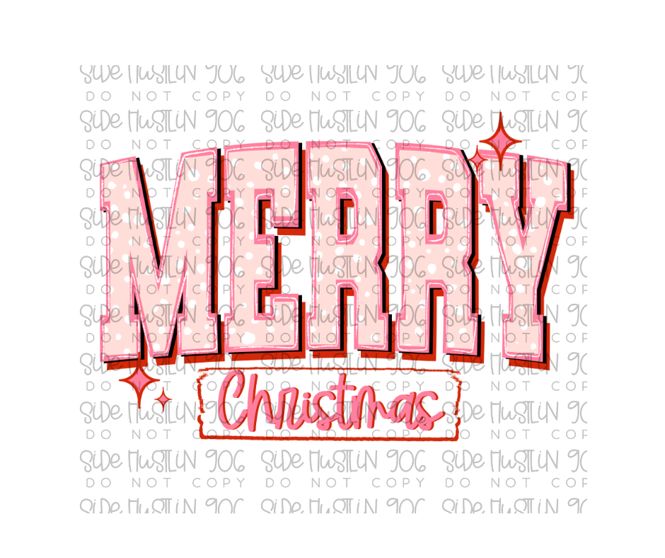 Merry Christmas Varsity Pink-Ready to Press Transfer