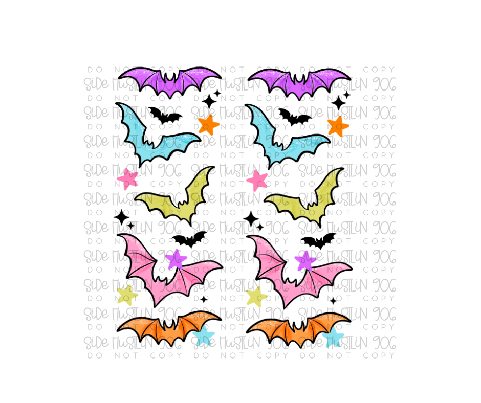 Colorful Bats Sleeve (Black)-Ready to Press Transfer