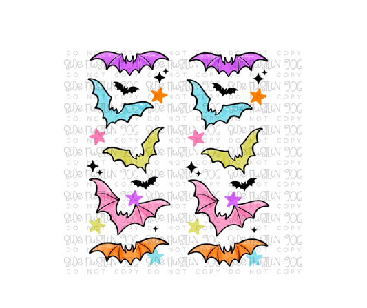 Colorful Bats Sleeve (Black)-Ready to Press Transfer