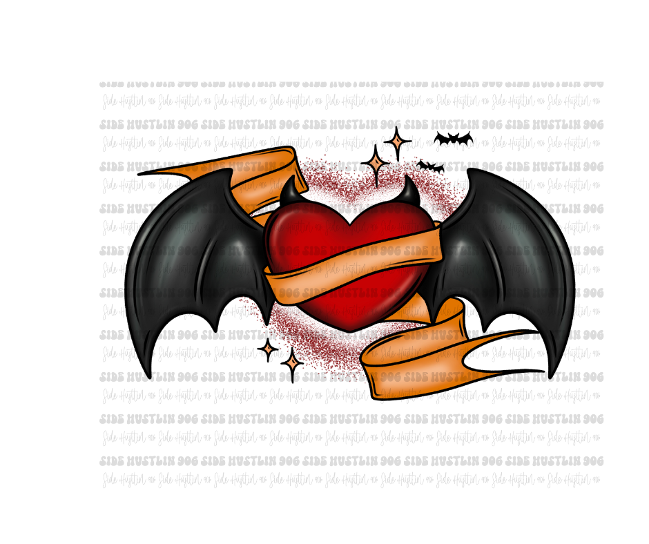 Batty Heart Tattoo-Ready to Press Transfer