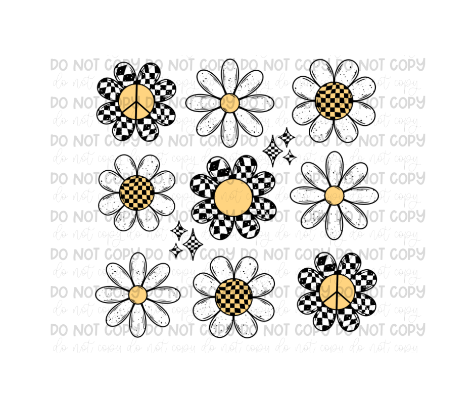 Checker Flower Grid-Ready to Press Transfer