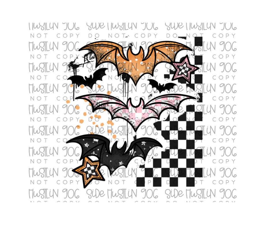 Grunge Patterned Bats-Ready to Press Transfer