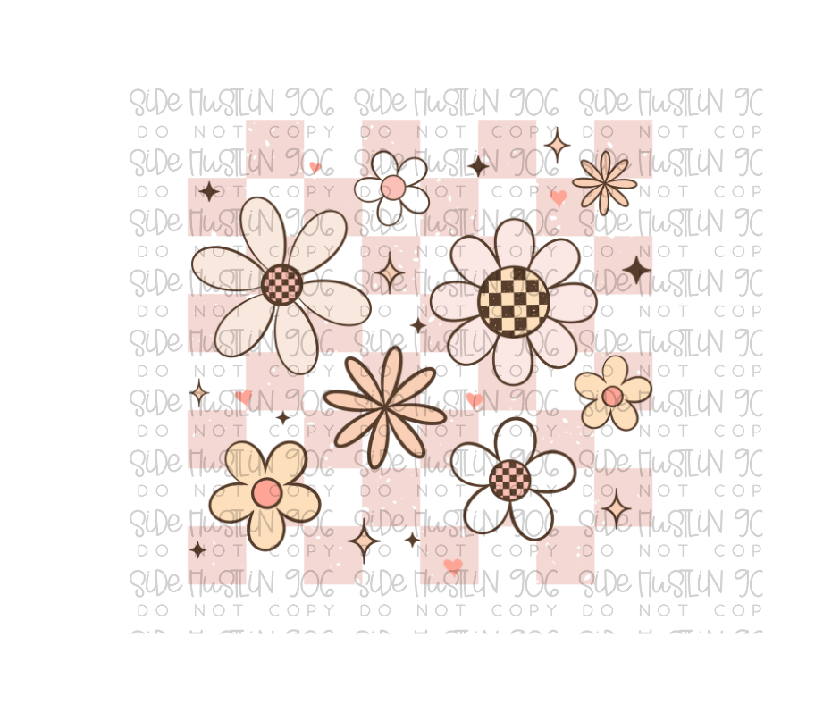 Pastel Floral Checker-Ready to Press Transfer