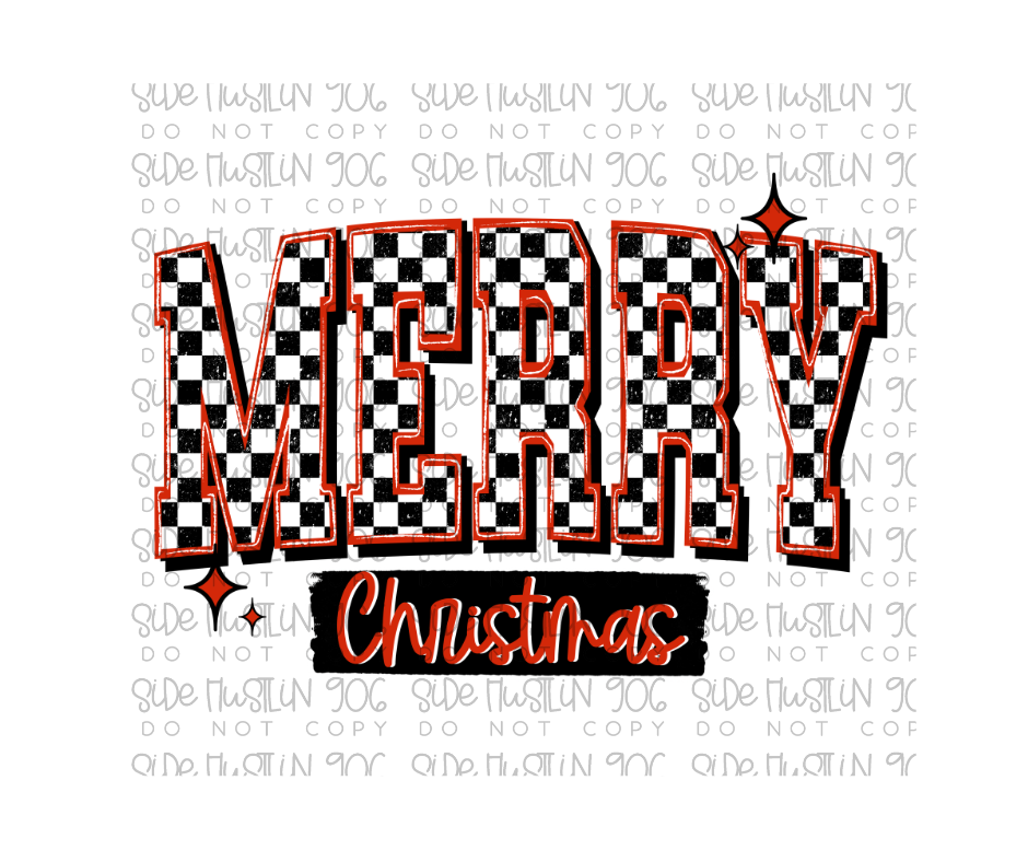 Merry Christmas Varsity Checker-Ready to Press Transfer