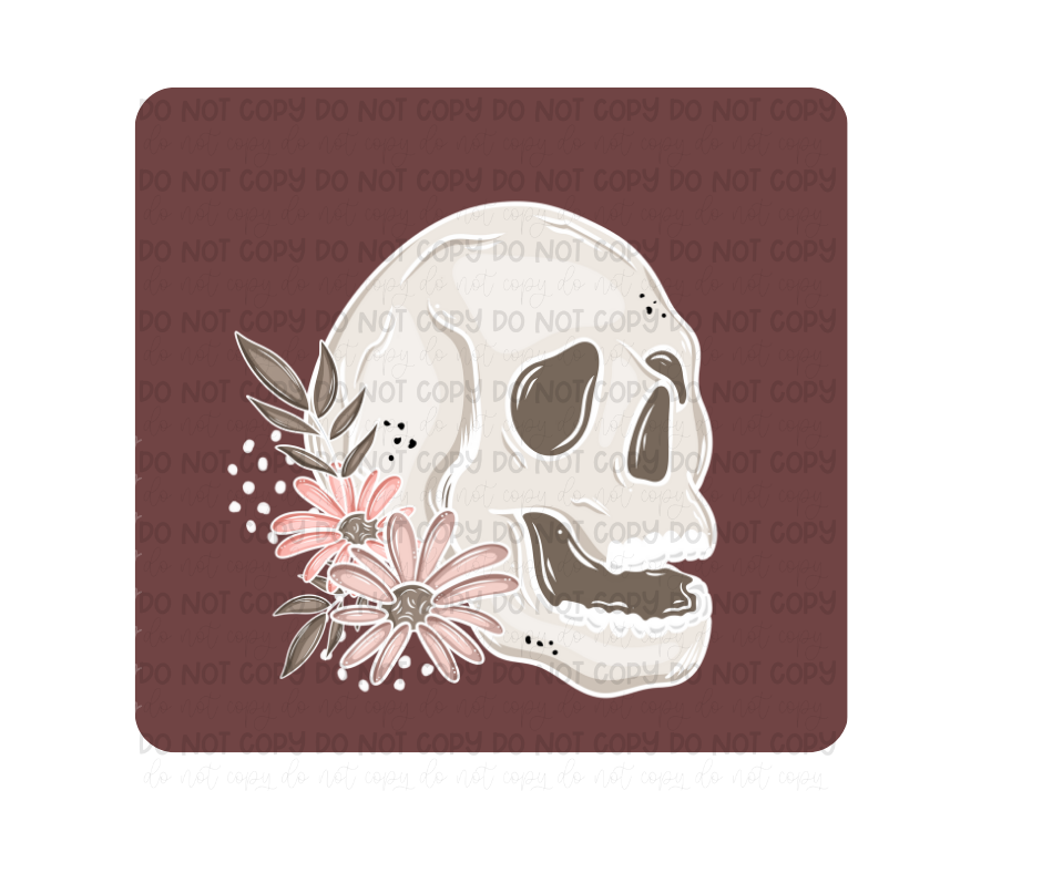 Floral Skull white no words-Ready to Press Transfer