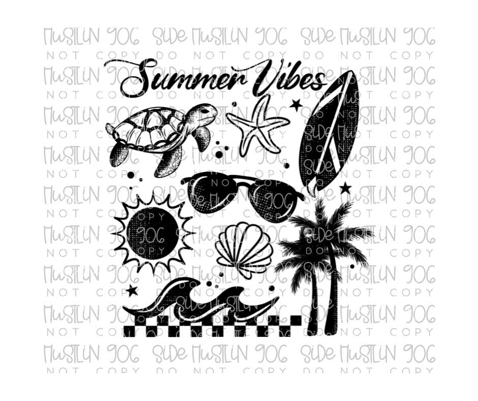 Summer Vibes Single Color Collage-Ready to Press Transfer