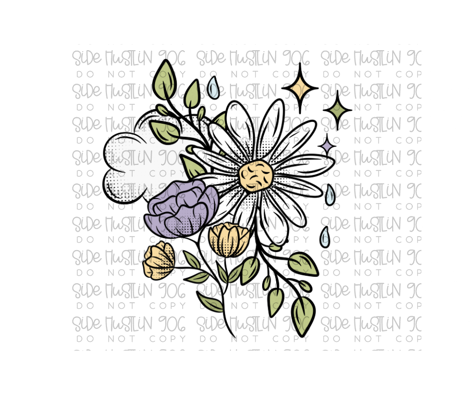 Let It Rain floral-Ready to Press Transfer