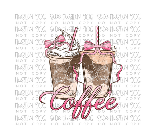 Pink Iced Coffee Bows-Ready to Press Transfer