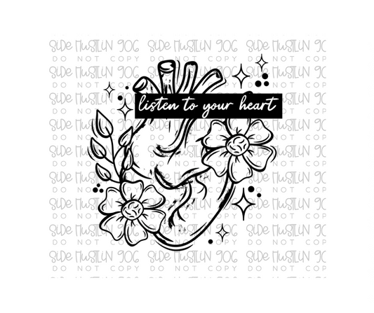 Listen to Your Heart Single Color Black-Ready to Press Transfer