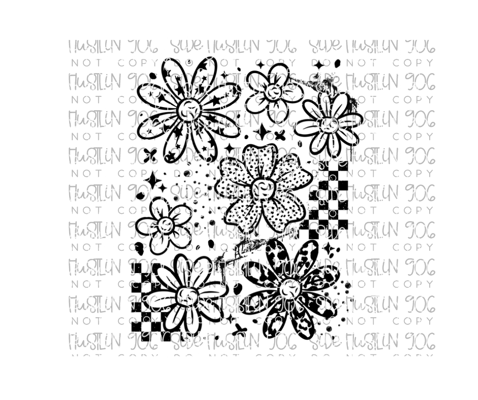 Grunge Messy Florals Single Color-Ready to Press Transfer