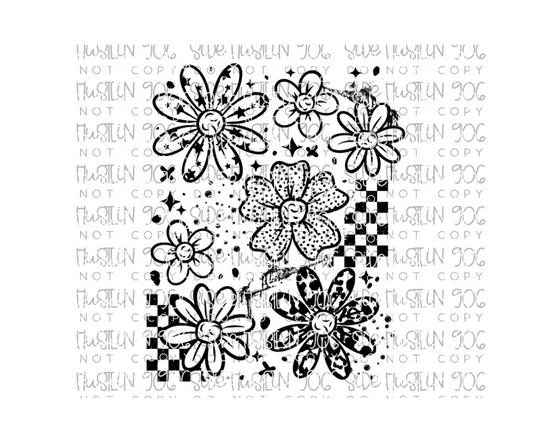 Grunge Messy Florals Single Color-Ready to Press Transfer