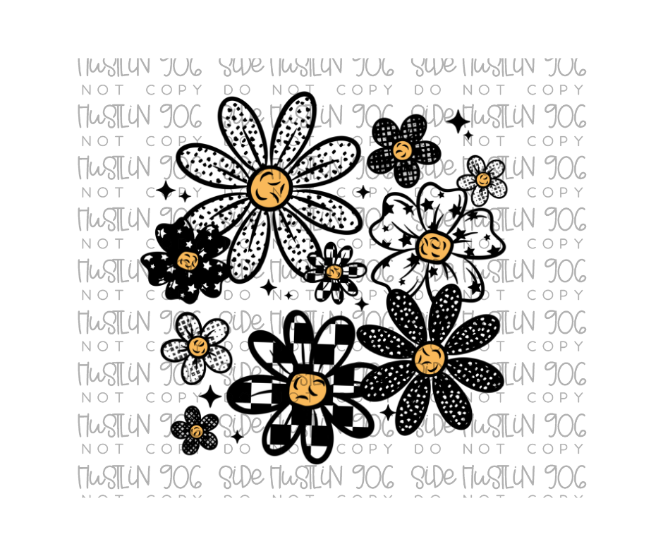 Patterned Daisys Collage-Ready to Press Transfer