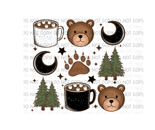 Bear Mugs Camping grid-Ready to Press Transfer