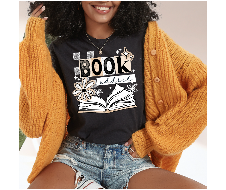 Book Addict white-Ready to Press Transfer