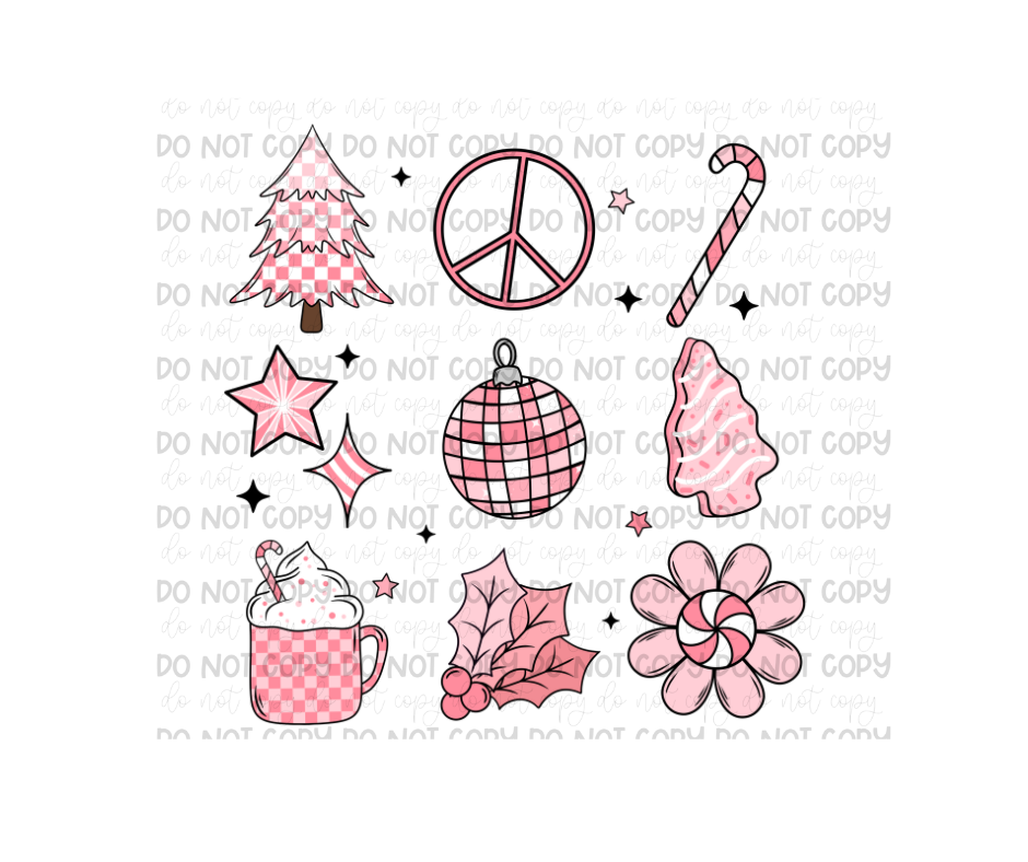 Pink Christmas Grid-Ready to Press Transfer