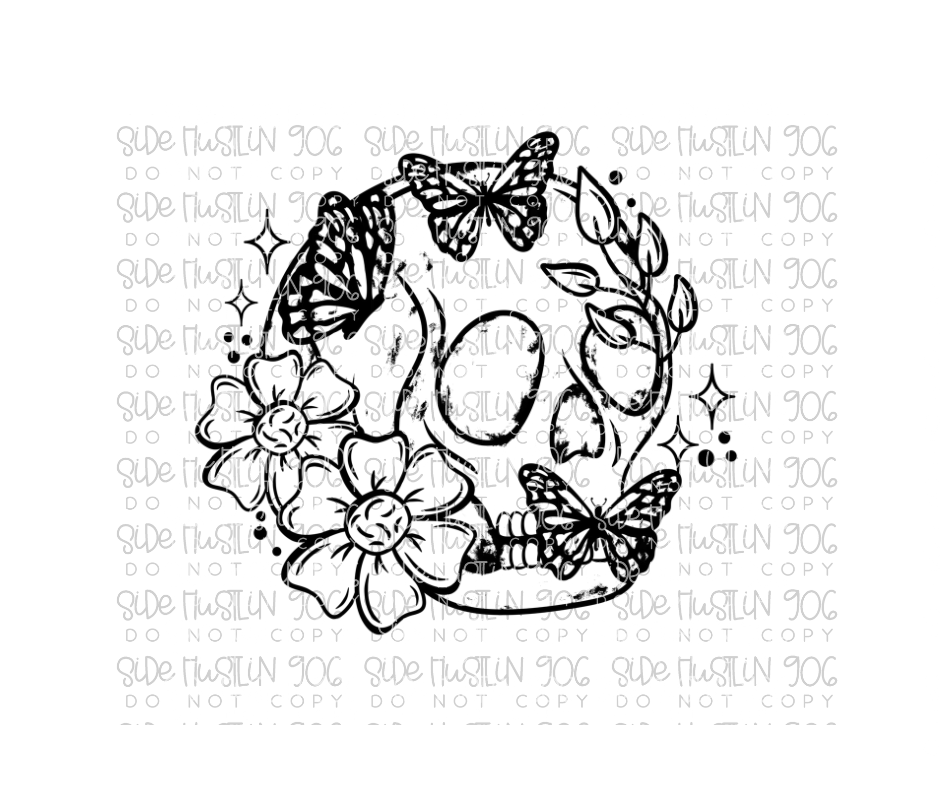 Single Color Floral Butterfly Skellie-Ready to Press Transfer