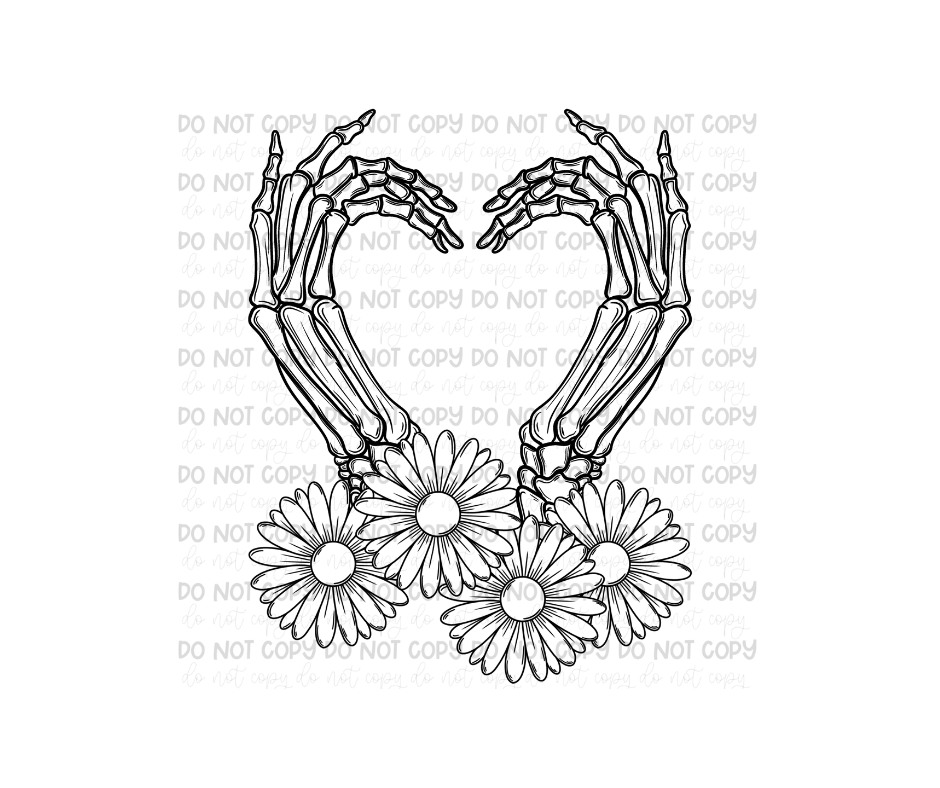 Heart skellie Daisy black-Ready to Press Transfer