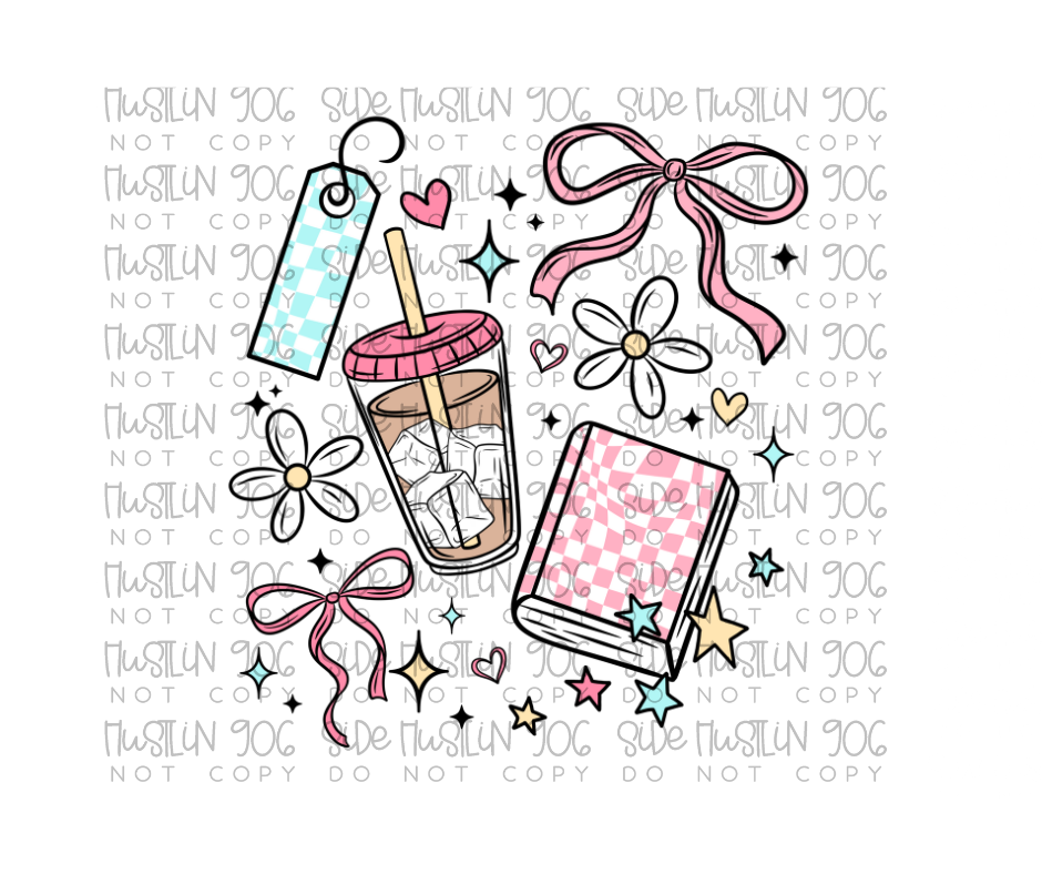 Girly Bow Book Collage-Ready to Press Transfer