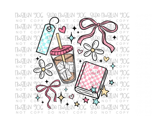 Girly Bow Book Collage-Ready to Press Transfer