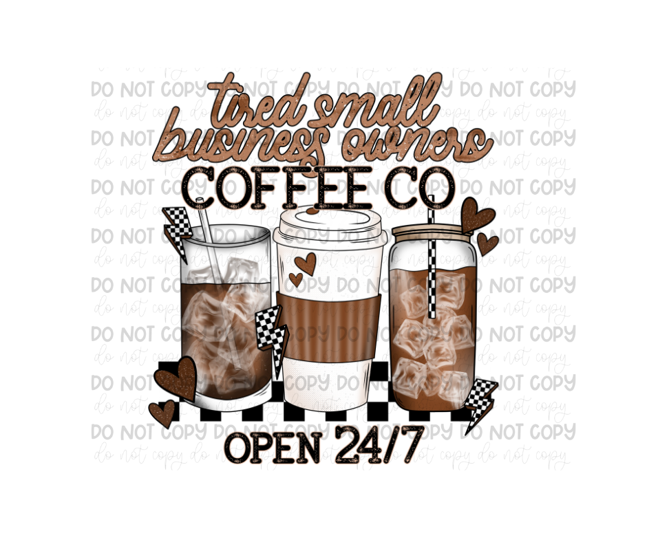 Tired Small Business Owners Coffee Co-Ready to Press Transfer