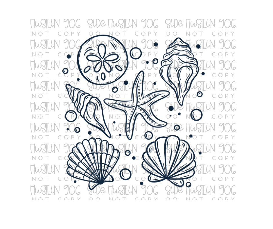 Single Color Navy Shells Collage-Ready to Press Transfer
