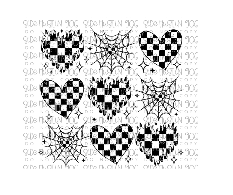 Black & White Heart Grid-Ready to Press Transfer