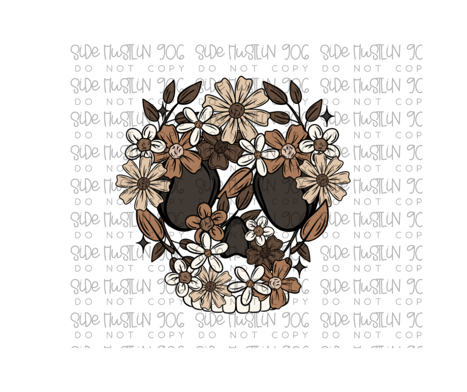 Brown Floral Skellie-Ready to Press Transfer
