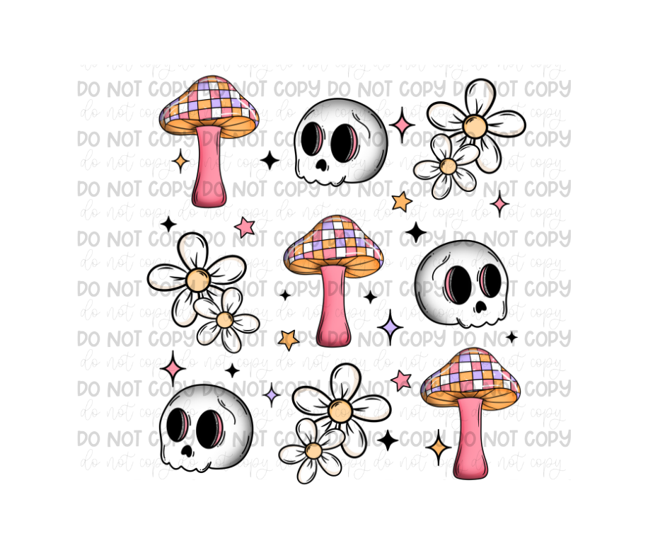 Shrooms Skulls Grid-Ready to Press Transfer