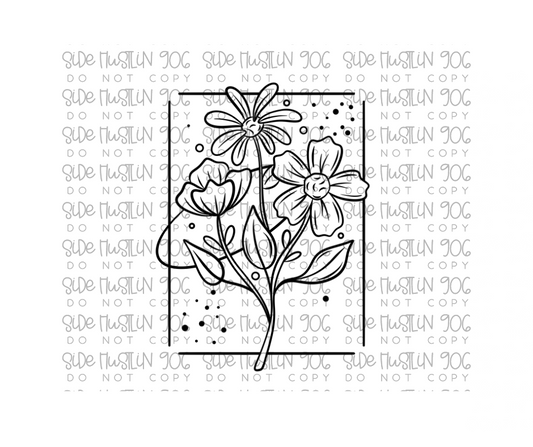 Line work Florals-Ready to Press Transfer