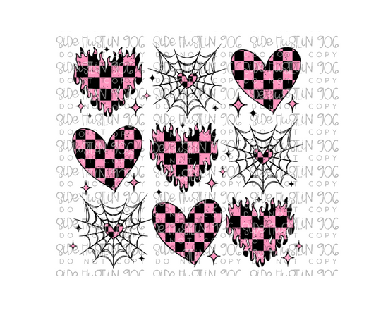 Black & Pink Heart Grid-Ready to Press Transfer