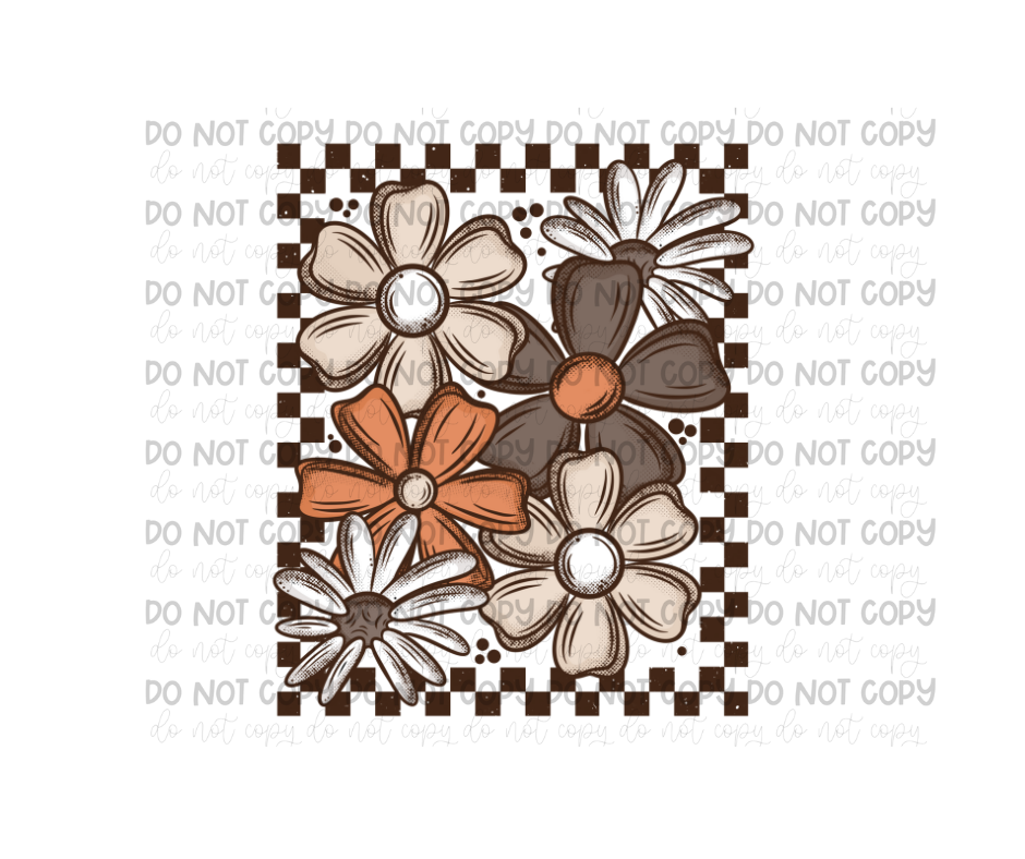 Fall Checker Florals brown-Ready to Press Transfer