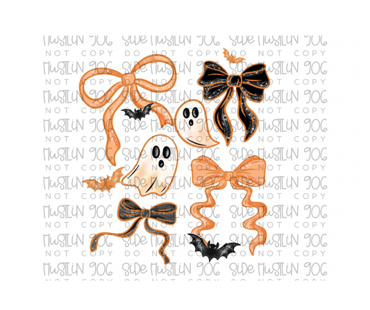 Orange Bows and Ghosties-Ready to Press Transfer