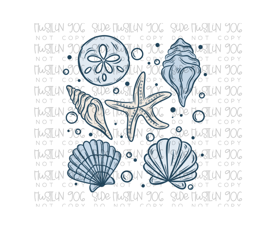 Blue and Tan Shells Collage-Ready to Press Transfer