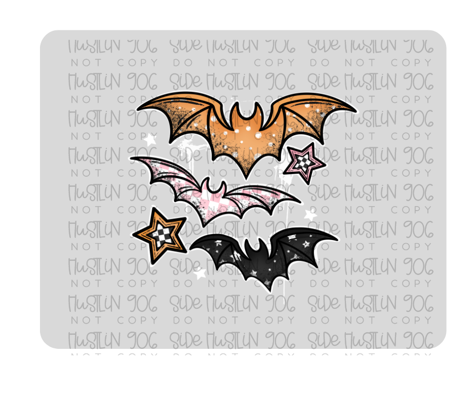 Grunge Patterned Bats White no checker-Ready to Press Transfer