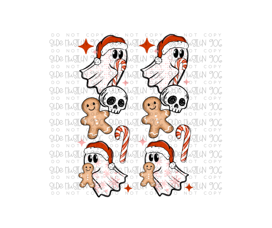 Christmas Ghosts with Gingerbread Sleeve-Ready to Press Transfer