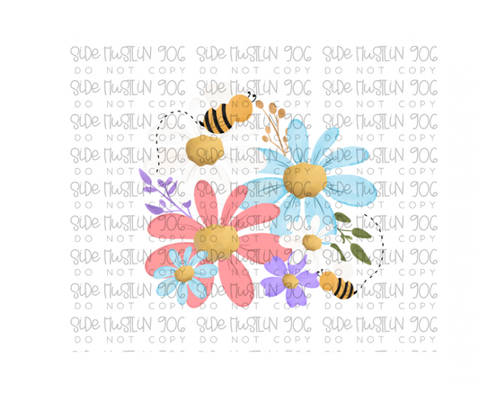 Spring Floral Bees-Ready to Press Transfer